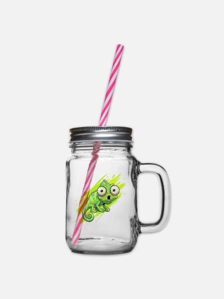 Neon Chamäleon Spritzer - Henkelglas mit Schraubdeckel - Klar