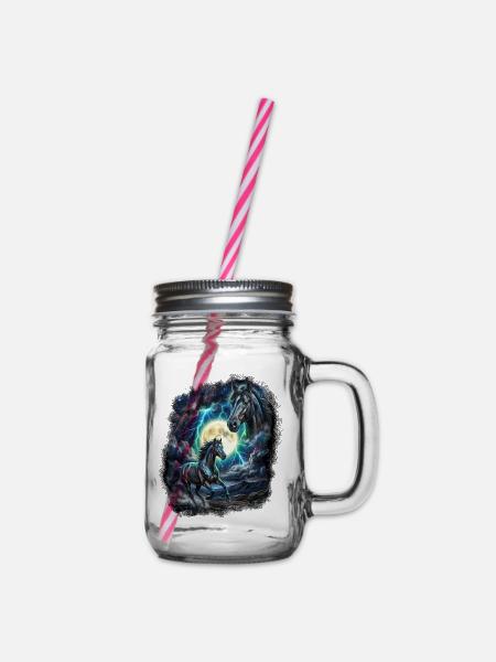 Zwei Wilde Pferde mit Mond Wildlife-Designs - Henkelglas mit Schraubdeckel - Klar