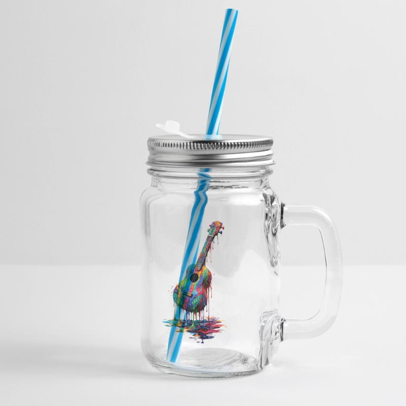 Ukulele with dripping paint Glass jar with handle and screw cap