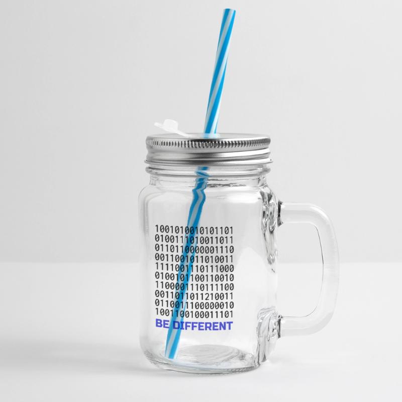 Be Different: Binary Pattern with Message Glass jar with handle and screw cap