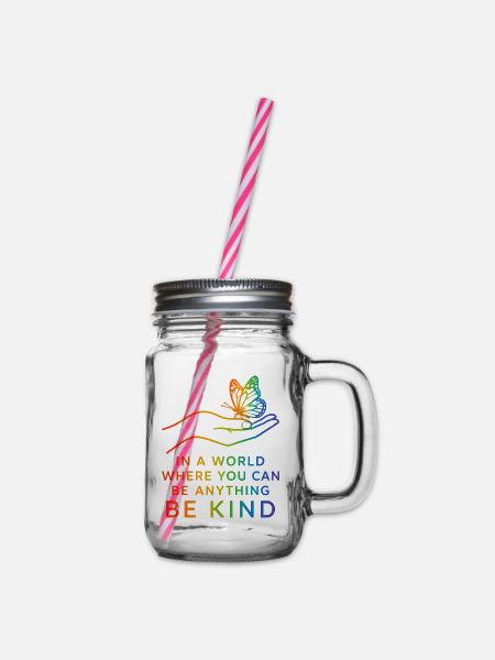 Be Kind, Pride, Regenbogen, Gleichheit, LGBT - Henkelglas mit Schraubdeckel - Klar