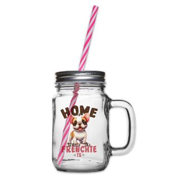 French Bulldog Home Is Where Frenchie Is Merch - Glass jar with handle and screw cap - clear - Right