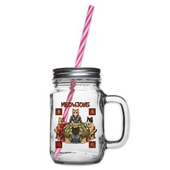 Mahjong Game Social Club Meowjong Cat Cute - Glass jar with handle and screw cap - clear - Right