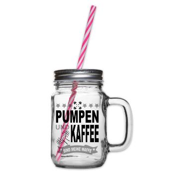 Pumpen und Kaffee Meine Waffe Bodybuilding - Henkelglas mit Schraubdeckel - Klar - Rechts
