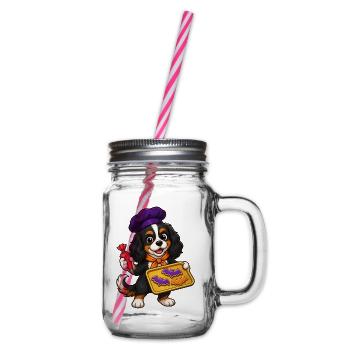 Cavalier Spaniel backt Fledermaus-Halloween-Kekse - Henkelglas mit Schraubdeckel - Klar - Rechts