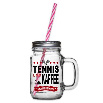 Tennis Tennisspieler Sport Waffe Kaffee Verein - Henkelglas mit Schraubdeckel - Klar - Rechts