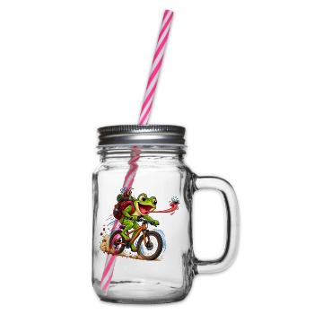 Funny Frog Riding Bicycle Cartoon - Henkelglas mit Schraubdeckel - Klar - Rechts