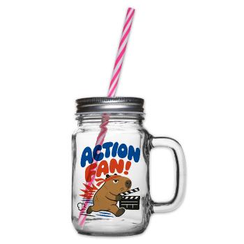 Action Fan – Capybara mit Filmklappe - Henkelglas mit Schraubdeckel - Klar - Rechts