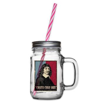 Ich denke also bin ich Rene Descartes  - Henkelglas mit Schraubdeckel - Klar - Rechts