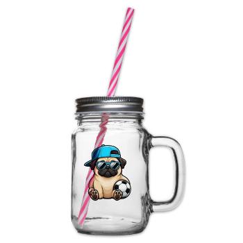 Mops Fußball Cool Sommer Cartoon - Henkelglas mit Schraubdeckel - Klar - Rechts