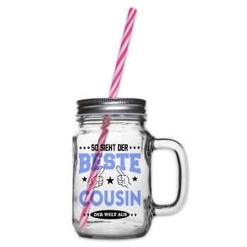 Bester Cousin der Welt Familie Family T-Shirt Fun - Henkelglas mit Schraubdeckel - Klar - Rechts
