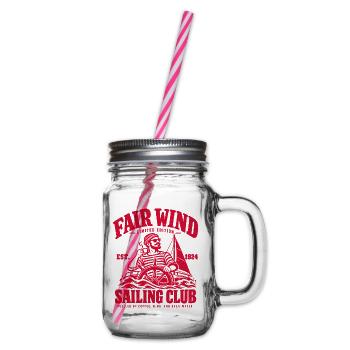 Fair Wind Sailing Club – Segler mit Kaffee - Henkelglas mit Schraubdeckel - Klar - Rechts