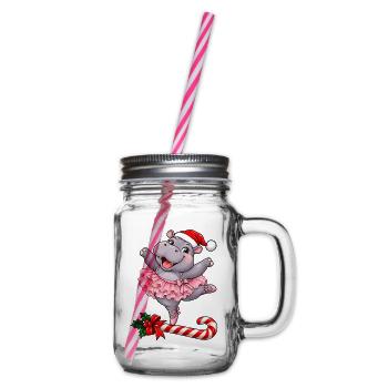 Weihnachten Nilpferd Ballett Ballerina Geschenk - Henkelglas mit Schraubdeckel - Klar - Rechts