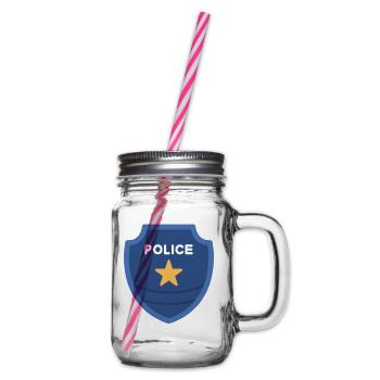 Polizeiabzeichen im klassischen Schildstil - Henkelglas mit Schraubdeckel - Klar - Rechts
