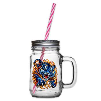 Blauer Tiger in Flammen - Henkelglas mit Schraubdeckel - Klar - Rechts