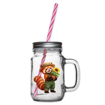 Roter Panda-Gärtner mit Sonnenblume - Henkelglas mit Schraubdeckel - Klar - Rechts