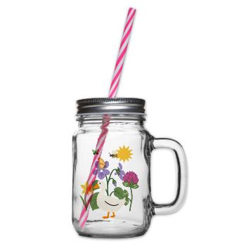 Blumenzeichnung · Biene · Ente · Blüten - Henkelglas mit Schraubdeckel - Klar - Rechts