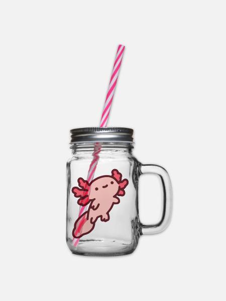 Niedlicher pinker Axolotl - Henkelglas mit Schraubdeckel - Klar