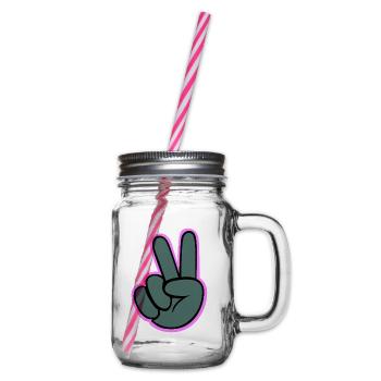 Peacezeichen Hand mit Pink Outline - Henkelglas mit Schraubdeckel - Klar - Rechts