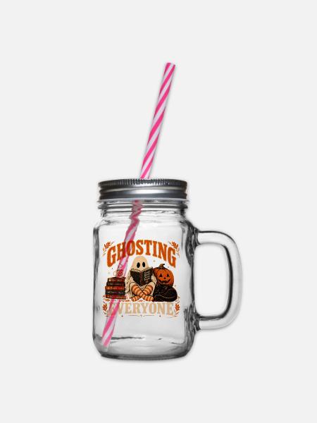  Ghosting Everyone Funny Book Lover Halloween  - Henkelglas mit Schraubdeckel - Klar