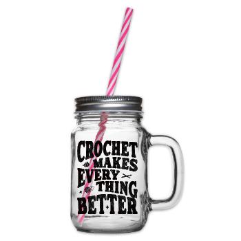 Häkeln  Häklerin Häklerr crochet everything better - Henkelglas mit Schraubdeckel - Klar - Rechts