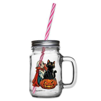 Herzgeist und Katzenkürbis Halloween - Henkelglas mit Schraubdeckel - Klar - Rechts
