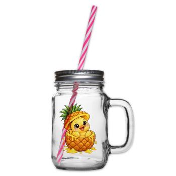 Süße Cartoon Ente mit Ananas Tropisch - Henkelglas mit Schraubdeckel - Klar - Rechts