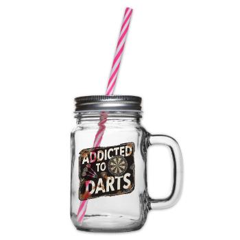 Addicted To Darts Dartspiel Pfeile Und Dartscheibe - Henkelglas mit Schraubdeckel - Klar - Rechts