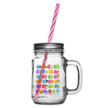 Buntes Tieralphabet für Kinder - Henkelglas mit Schraubdeckel - Klar - Rechts