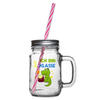 Ich Bin 1.Klasse Dino Erste Klasse 1. Schultag - Henkelglas mit Schraubdeckel - Klar - Rechts