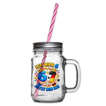 Ich War 6 Jetzt Bin Ich 7 – Six Seven 7 Geburtstag - Henkelglas mit Schraubdeckel - Klar - Rechts