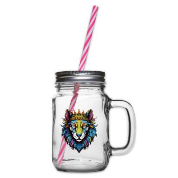 Wolf mit Krone - Henkelglas mit Schraubdeckel - Klar - Rechts