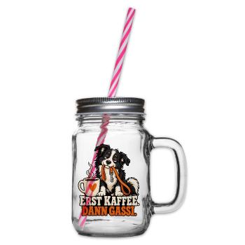 Erst Kaffee, Dann Gassi Hundemotiv - Henkelglas mit Schraubdeckel - Klar - Rechts