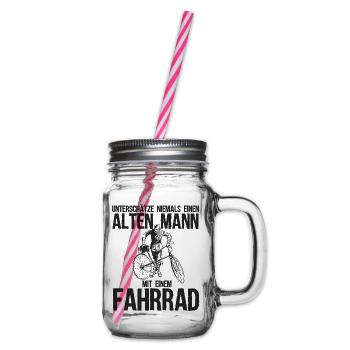 Unterschätze Alten Mann Mit Einem Fahrrad - Henkelglas mit Schraubdeckel - Klar - Rechts