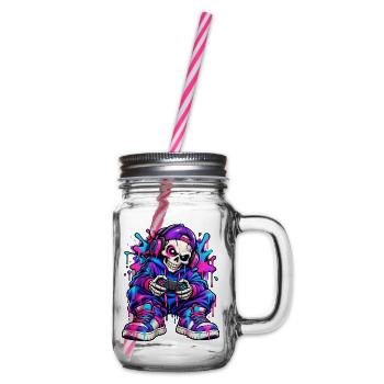 Neon-Graffiti-Gamer-Skelett – Gamer-Geschenk - Henkelglas mit Schraubdeckel - Klar - Rechts