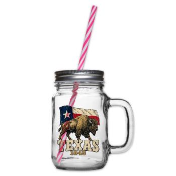 Texas Bison 1845 Flag Vintage - Henkelglas mit Schraubdeckel - Klar - Rechts