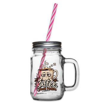 Lustiges Motiv für Kaffeefans - Kaffee dann reden - Henkelglas mit Schraubdeckel - Klar - Rechts