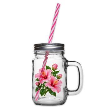 Rosa Hibiskusblüte - Henkelglas mit Schraubdeckel - Klar - Rechts