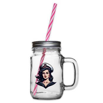Matrosin mit Mütze Retro Portrait - Henkelglas mit Schraubdeckel - Klar - Rechts