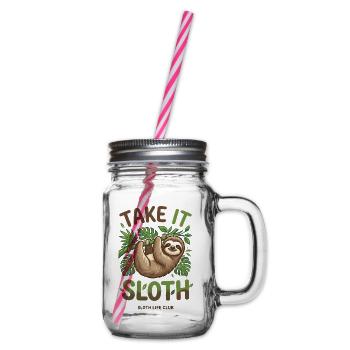 Take It Sloth – Gemütliches Faultier Geschenk - Henkelglas mit Schraubdeckel - Klar - Rechts