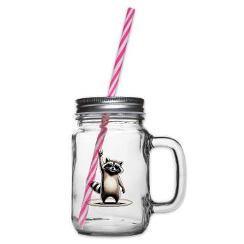 Raccoon Rocker mit Sonnenbrille - Henkelglas mit Schraubdeckel - Klar - Rechts