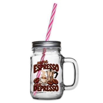 More Espresso Less Depresso - Henkelglas mit Schraubdeckel - Klar - Rechts