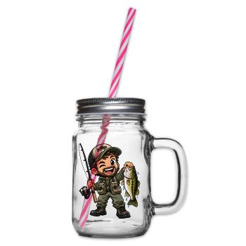 Angler Kawaii Style – Süßes Angelmotiv - Henkelglas mit Schraubdeckel - Klar - Rechts