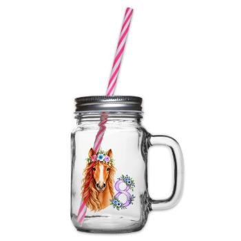 8. Geburtstag Mädchen Pferd 8 Jahre - Henkelglas mit Schraubdeckel - Klar - Rechts