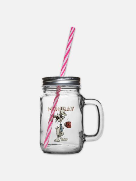 Montagshase mit Kaffee - Henkelglas mit Schraubdeckel - Klar