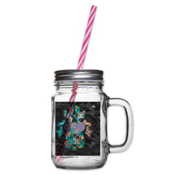 Rosa Herz umgeben von Frühlingsblumen  - Henkelglas mit Schraubdeckel - Klar - Rechts