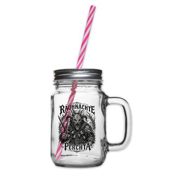 Rauhnächte Perchta Schnitzkunst Glocken Krampus  - Henkelglas mit Schraubdeckel - Klar - Rechts