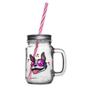 Boston Terrier Brille Humor - Henkelglas mit Schraubdeckel - Klar - Rechts