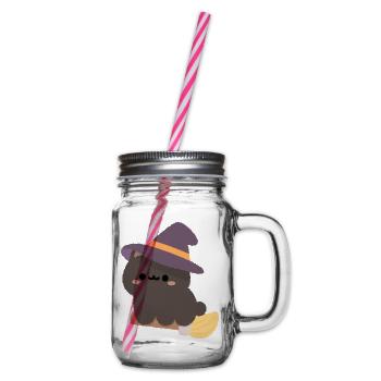 Kawaii-Hexenpudding auf einem Besen - Henkelglas mit Schraubdeckel - Klar - Rechts