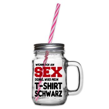 An Sex denken Erotik Sprüche Fun Lustig - Henkelglas mit Schraubdeckel - Klar - Rechts